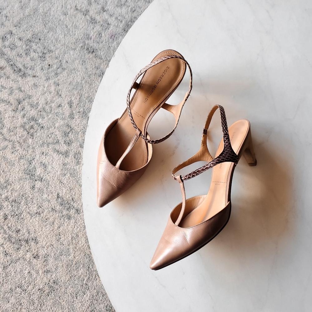 Sigerson Morrison T Strap Pointed Toe Pumps